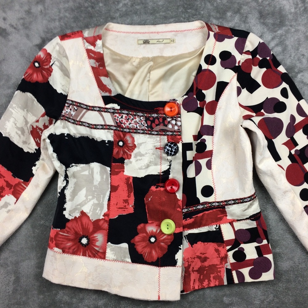 Alexo Floral Blazer Womens 42 Art to Wear‎ Colorful Pink Abstract Boho